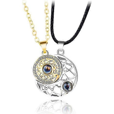 (Lot de 2) Collier de couple soleil et lune longue distance avec pierre de projection (2 pièces) pour hommes et femmes (1/5)