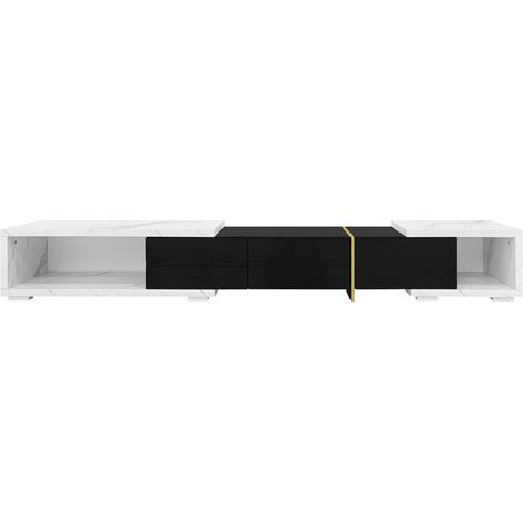 Modernes TV-Möbel, ausziehbar und drehbar, 140-260 cm, Marmoroptik Weiß/Schwarz/Gold (1/5)