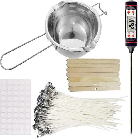Kerzenherstellungsset, Kerzendochte, Thermometer und Rührstäbchen