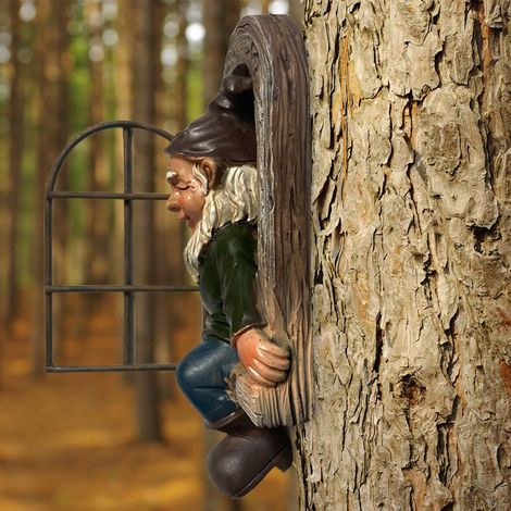 Figura de jardín de elfo "Brazo de Árbol" (Baumumarmer), escultura de pared de resina con ventana abatible, dimensiones 15 x 8 x 3,8 cm, regalo ideal para jardineros y amantes de la naturaleza. (1/5)