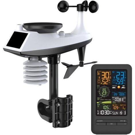 Thermomètre de jardin, Station météo avec anémomètre et pluviomètre, connexion Wi-Fi, station météo sans fil avec capteur extérieur (1/5)
