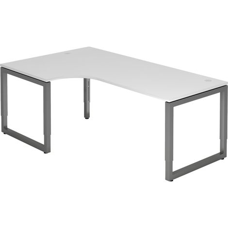 bümö Schreibtisch Serie-R Eckform: 200 x 120 cm  Weiß Graphit (1/5)