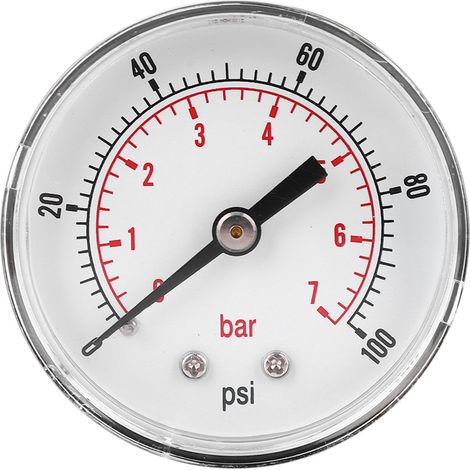 50-mm-Manometer mit 1/4-BSPT-Messing-Rückanschluss für Luft, Wasser, Öl und Gas (0-100 PSI 0-7 Bar) (1/5)