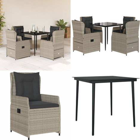 Ensemble à manger de jardin et coussins 5 pcs gris clair rotin - Chaise de jardin - Table de jardin (1/5)