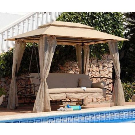 Gazebo con dondolo, letto e zanzariere 255x175x250cm da esterno in ferro Sicorage Megy