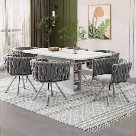 Silla de comedor giratoria 59x54x72 cm en terciopelo gris, lote de 6 – MEUBLIV (1/5)