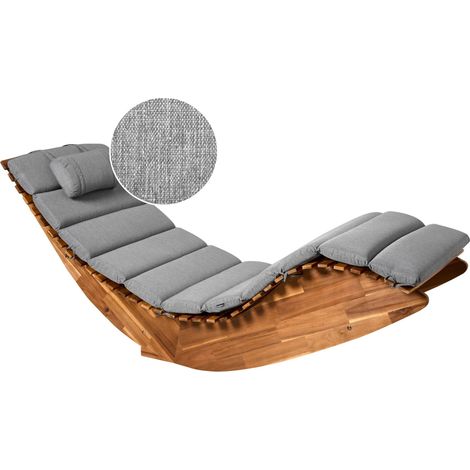 Lettino a dondolo da giardino per esterni in legno d'acacia chiaro Cuscino Grigio melange Brescia II (1/5)