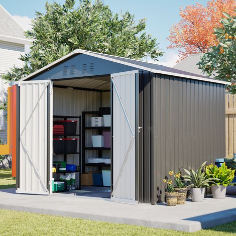 Casetta da giardino in metallo 240,4 x 192,3 x 191 cm nero con chiusura a chiave OKMYHOME (1/5)