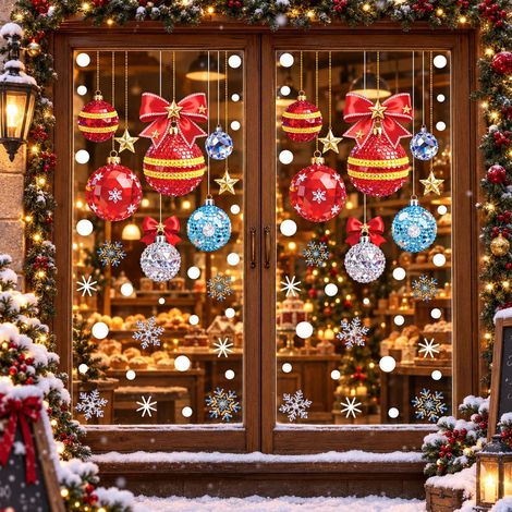 Boule de Noël suspendue en diamants et pierres précieuses de couleur, autocollant statique pour fenêtre, boule scintillante colorée, autocollant pour porte vitrée, boule de Noël suspendue en flocon de
