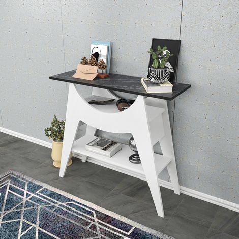 Decorotika Ese Entrance Console Dressing Table Living Room Open Shelf Makeup Desk-Unique Design -Noir Marble Pattern And Blanc (1/5)