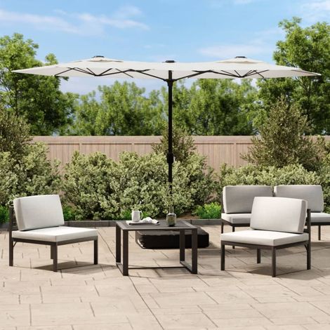 Parasol jardin droit à double tête,Grande taille,Anti-UV blanc sable 316x240 cm -32878 (1/5)