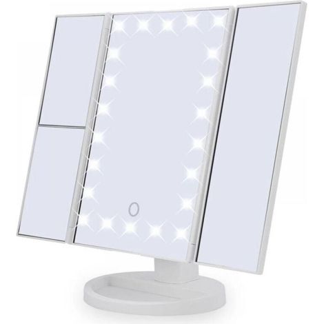 Makeup Mirror, Triptych Magnifying Mirror with 22pcs LED, 10X/3X/2X Lighted Mirror with Touch Screen, Dual Power Supply, 180° Adjustable Rotation (1/5)