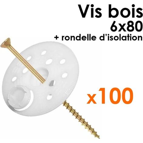 Pack 100 Rondelles d'isolation + 100 Vis à bois 6x 80