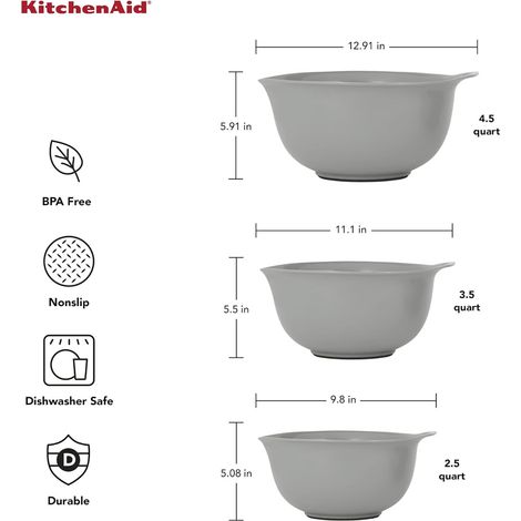 KitchenAid Set aus 3 Rührschüsseln in Anthrazitgrau (1/2)