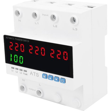 Commutateur de transfert automatique 100 A triphasé avec protection contre les sous-tensions pour groupe électrogène domestique et onduleur de réseau. Affichage LED 4 chiffres. (1/5)