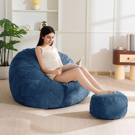 Fauteuil Poire en Corde avec Repose-Pieds pour Adultes et Enfants, Canapé-Pouf et Pouf avec Rembourrage en Mousse, Fauteuil de Salon avec Poignée pour Salon, Chambre, Jeux, Lecture, Détente (1/5)