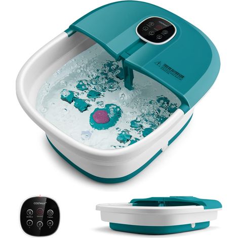 COSTWAY Pediluvio Massaggiatore Piedi Elettrico, Idromassaggiatore Plantare Pieghevole con Riscaldamento e Telecomando, 3 Temperature Regolabili (Anatra blu) (1/5)