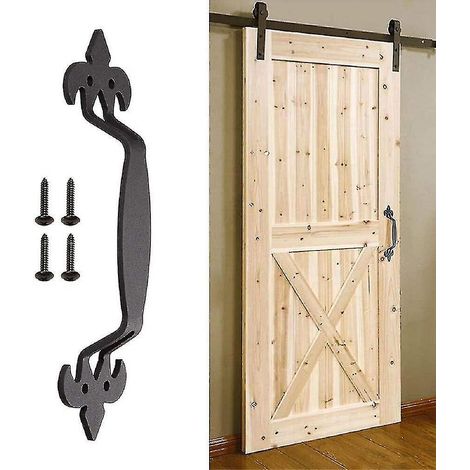 Poignée de porte coulissante en acier au carbone noir avec vis, en fer forgé, pour porte de grange. (1/4)