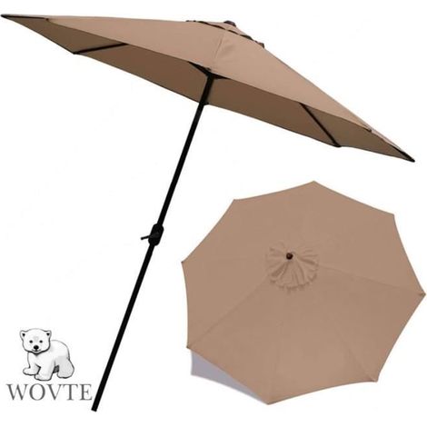 Replacement 8 Rib Parasol Canopy WOVTE, 3 m Market Table Umbrella, UV Protection - Kaki , (couverture de parapluie seulement) (1/4)