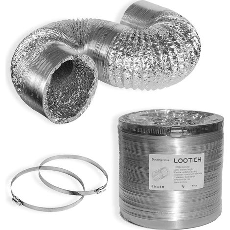 1 Conduit Flexible Aluminium 153mm Longueur 2,5m Ventilation Étanche Avec 2 Colliers Acier Pour Cuisine Salle De Bain