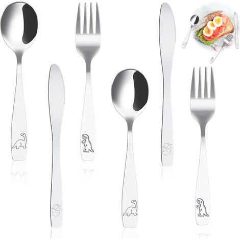 Couverts Enfant - Ensemble De 6 Pièces En Acier Inoxydable - Fourchettes Cuillères Couteaux Pour Tout-Petits - Lavable Au Lave-Vaisselle (1/5)