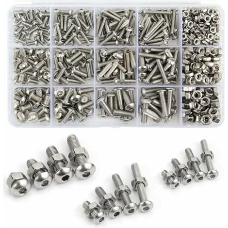 Kit de 500 boulons et écrous en acier inoxydable 304 M3 M4 M5 – Vis Allen six pans creux – Longueur 8/12/16/20mm – Boîte de rangement (1/5)