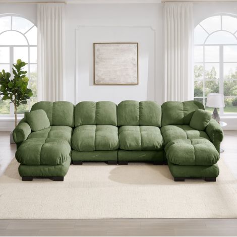 Canapé d'angle 4 places modulable chenille vert HAVRYA (1/5)
