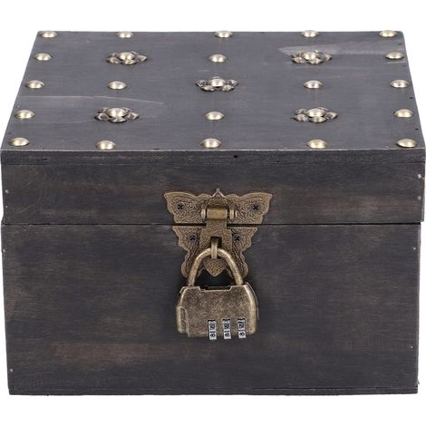 Boîte de rangement pour accessoires de collection avec serrure à code, style rétro, en bois, idéale pour le salon. (1/5)