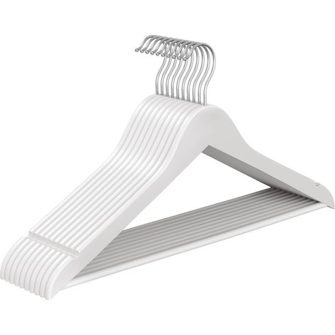 SONGMICS Grucce Appendiabiti Legno, 10 Pezzi, Appendini, Scanalature su Spalle, Gancio Girevole a 360°, Legno di Betulla, Risparmio di Spazio, per Pantaloni Giacche, Bianco Nuvola CRW035WZ01 (1/5)
