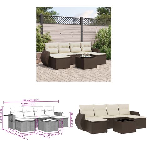 vidaXL Salon de jardin avec coussins 7 pcs marron résine tressée (1/3)