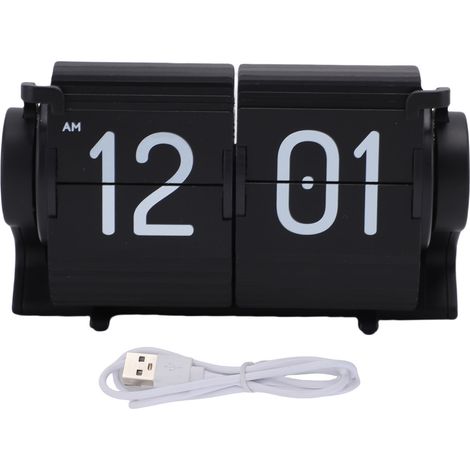 Horloge de bureau rabattable, USB, alarme automatique mécanique moderne avec fonction de rappel, pour salon, bureau, noir (1/5)