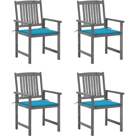 Lot de 4 Chaises de jardin avec coussins - Chaises d'extérieur pour terrasse/jardin Gris Bois d'acacia massif BV860863 - BonneVie (1/5)