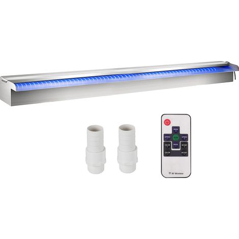 Déversoir à cascade piscine 151x11,5x8 cm fontaine chute d'eau de piscine acier inox avec bande LED colorée, connecteur de tuyau, télécommande, résistant à corrosion pour étang, jardin extérieur (1/5)