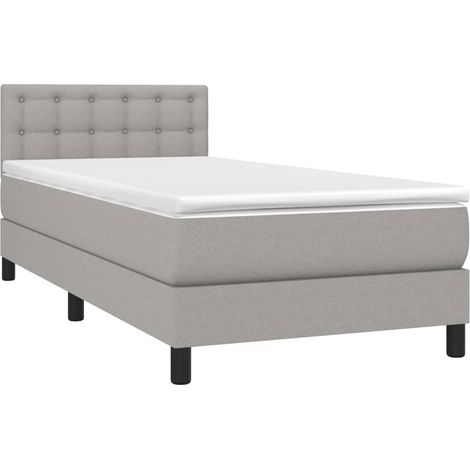Estructura de cama LED con cabecero con somier colchón 80x200cm tela gris claro TDL0209504
