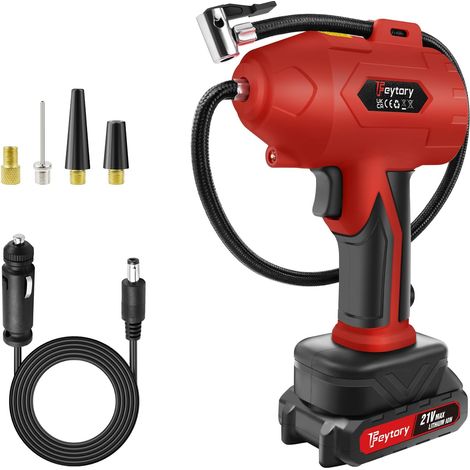 Pompe à air pour pneus sans fil, équipée d'une batterie lithium-ion rechargeable 21V 1500mAh, pression maximale 180PSI, affichage numérique, pompe à air automatique pour pneus avec lumière LED et adap (1/5)