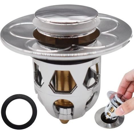 Pop Up Bouchon Lavabo,Bouchon de Lavabo Flitre de Vidange Anti-Bloqué Clapet Bonde Salle de Bain Bouchon d'Évier Type Poussoir éviers de Cuisine pour 30mm 40mm Trou de Vidange (Argent) (1/4)