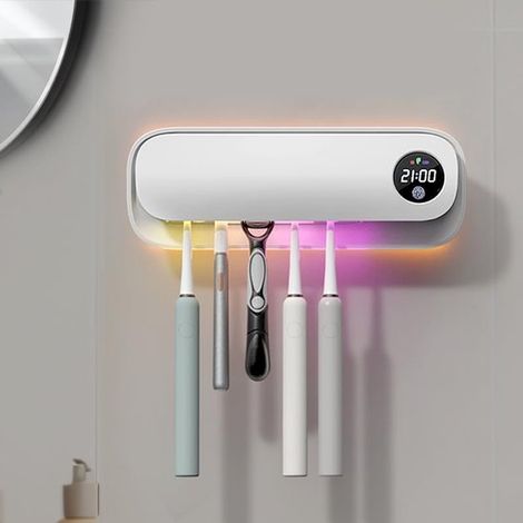 Zahnbürstenhalter fürs Badezimmer intelligenter Zahnbürstenhalter mit Reinigungs Trocknungs Timerfunktion 5 Zahnbürstenhalter mit Nachtlicht mit weiß (1/5)