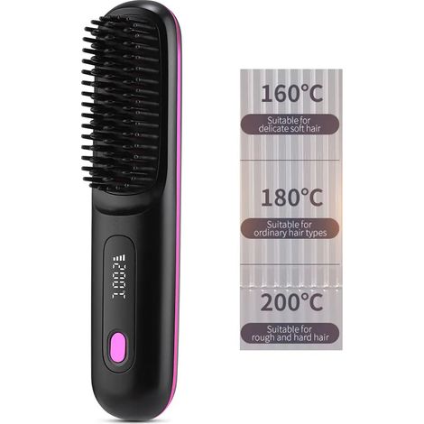 Lisseur sans fil avec 4 réglages de température ajustables, peigne chauffant anti-brûlure en céramique à ions négatifs (1/5)
