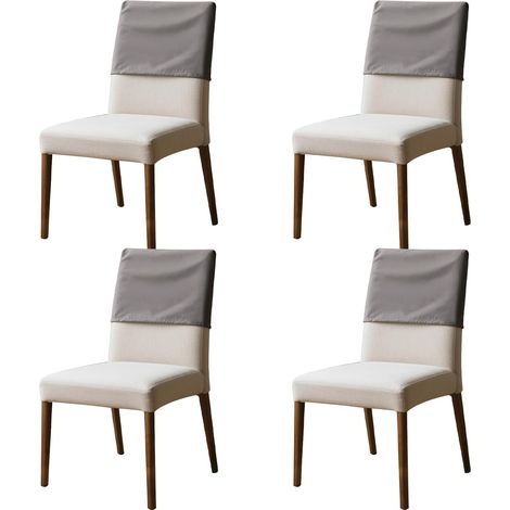 Lot de 4 housses de dossier de chaise de salle à manger en polyester élastique, imperméables, anti-poussière, lavables et amovibles pour banquet, cuisine, fête, hôtel (taille S, gris)