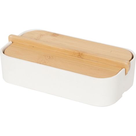 Compactor Organisateurs cosmétiques - Organisateur de rangement 40x150x80 mm, avec couvercle, plastique blanc/bambou RAN10268 (1/5)