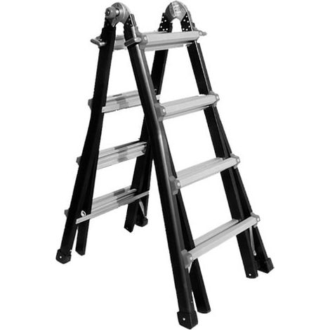 Altrad – Échelle télescopique articulée 4x4 – Hauteur ajustable de 2,47 à 4,15m – Charge maximale 150kg – Base évasée avec sabots anti-dérapants (1/4)