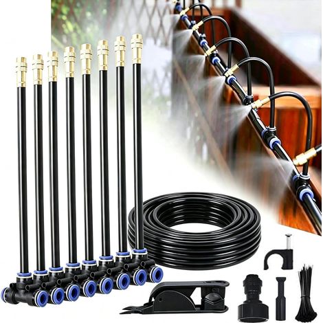 Garden Irrigation System 15 m Hose, Patio Misting Kit, 15 Adjustable 360° Spray Nozzles, Drip Irrigation Kit for Gardens, Greenhouses, Balcony Plants, Diameter 8 mm (1/5)