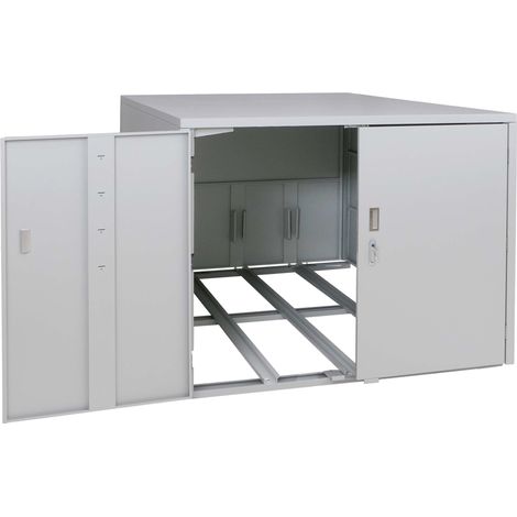 3er-Fahrradgarage HHG-416, Fahrradunterstand Fahrradbox Bikebox, abschließbar verzinkter Stahl 124x148x208cm hellgrau