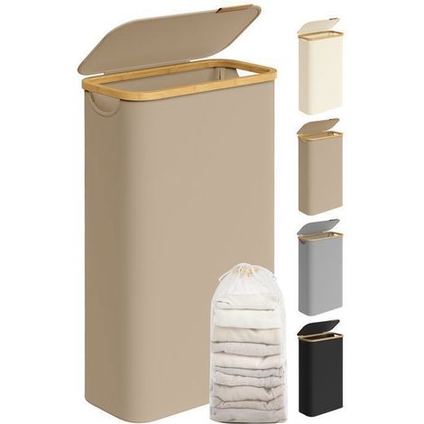 1 panier à linge mince, avec couvercle et doublure maille amovible, 65 L, tissu Oxford 600D, pliable, pour salle de bain ou chambre (1/5)