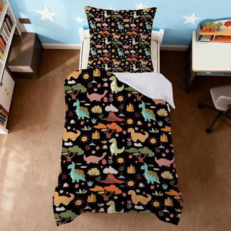 Parure de lit pour enfant garçon - 135 x 200 cm - Motif dinosaure - Avec fermeture éclair - En microfibre - Housse de couette et taie d'oreiller de 80 x 80 cm (1/5)