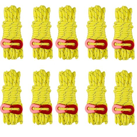 Lot de 10 Haubans, Corde réfléchissante, Tendeur aluminium, 4mm x 4m, Polyester nylon, Camping extérieur