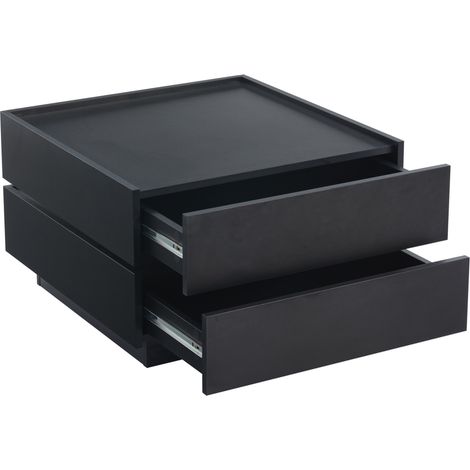 Table basse noire pivotante à 360°, 2 tiroirs de rangement, 60 x 60 x 38 cm (1/5)