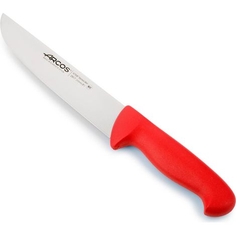 Coltello da macellaio Arcos Colore - Prof 291722 in acciaio inox Nitrum e mango ergonomico rosso Polipropilene e 21 Lama cm, coperchio espositivo