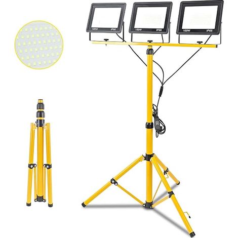 300 W LED Floodlight with Adjustable Telescopic Tripod, 30000 LM Work Lights, Waterproof IP66 Construction Light on Foot, 3M Cable for Garage, Construction Site (1/5)