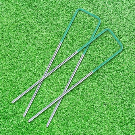 100 Stück halbgrüne Kunstrasen-U-Befestigungsklammern aus verzinktem Metall zur Unkrautbekämpfung (1/5)